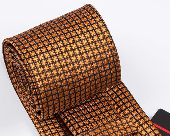 Dluxe Ave. Ties for Men Gold Orange Tie and Pocket Square Classic Woven  Neckties, Handkerchief