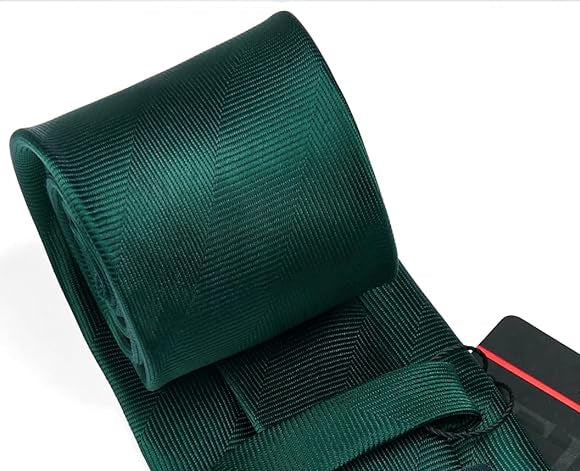 Dluxe Ave. Ties for Men Green Tie with Pocket Square Set Solid Green Stripe Silk