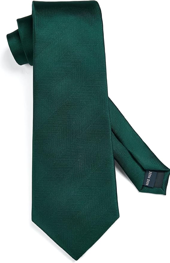 Dluxe Ave. Ties for Men Green Tie with Pocket Square Set Solid Green Stripe Silk