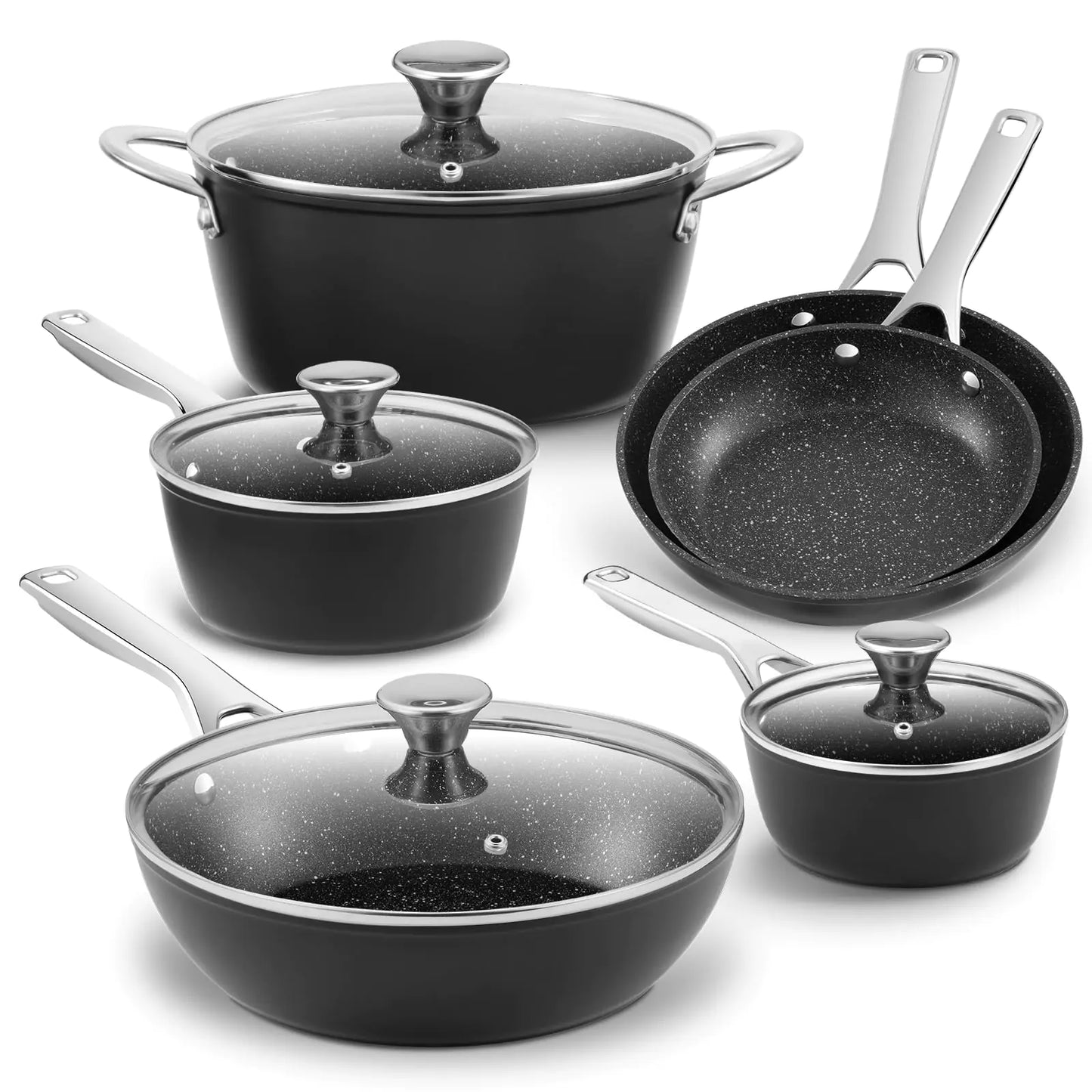 Dluxe Ave. Induction Cookware / Nonstick Pots and Pans 10-Piece Set (Black)