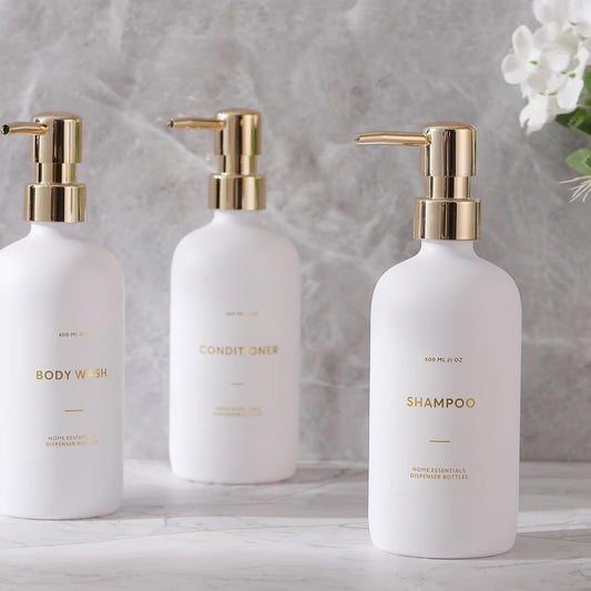 Dluxe Ave. Refillable Shampoo Pump Bottles/ 21oz  (White&Gold）