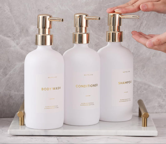 Dluxe Ave. Refillable Shampoo Pump Bottles/ 21oz  (White&Gold）