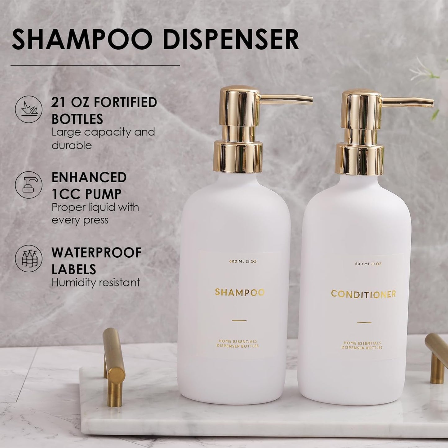 Dluxe Ave. Refillable Shampoo Pump Bottles/ 21oz  (White&Gold）