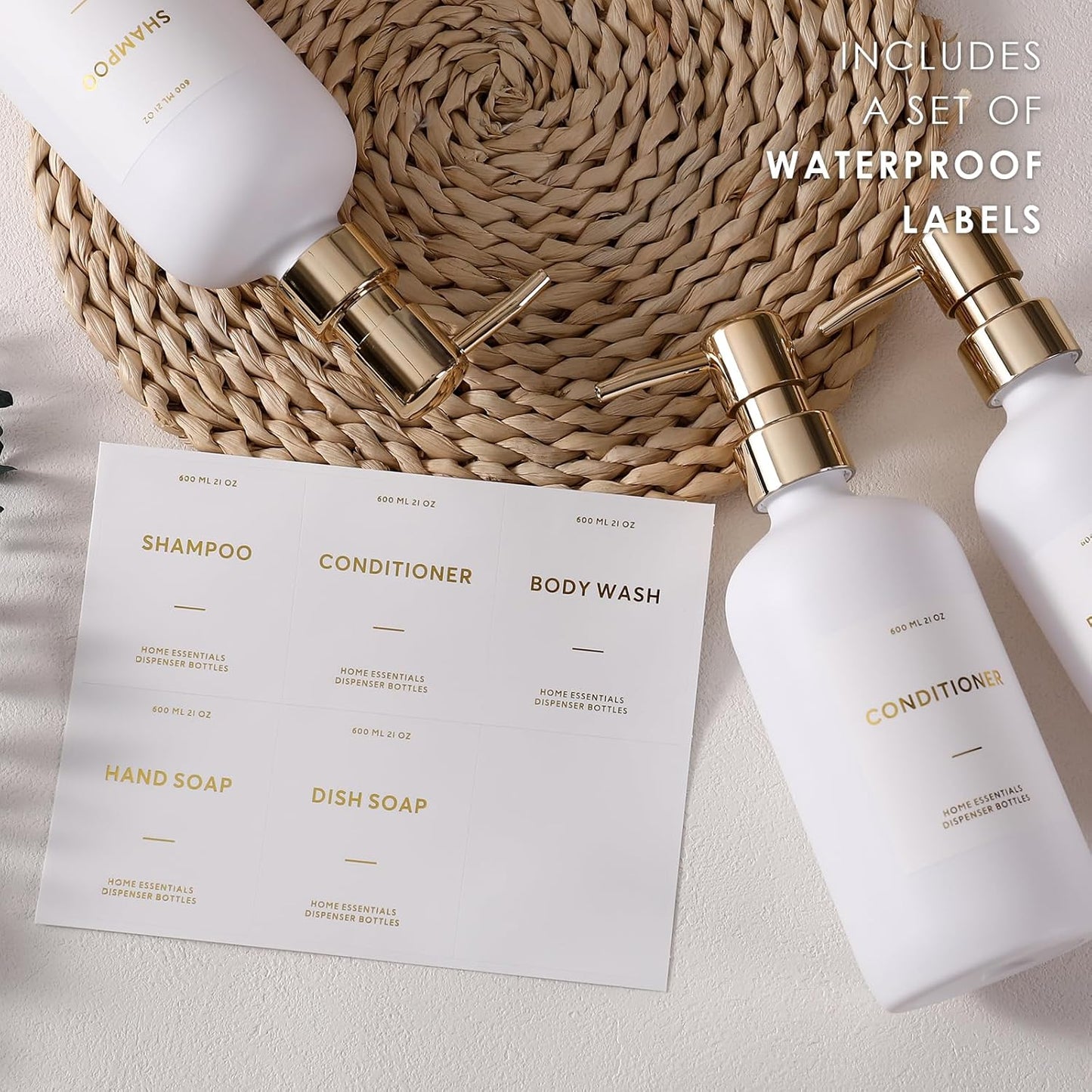 Dluxe Ave. Refillable Shampoo Pump Bottles/ 21oz  (White&Gold）