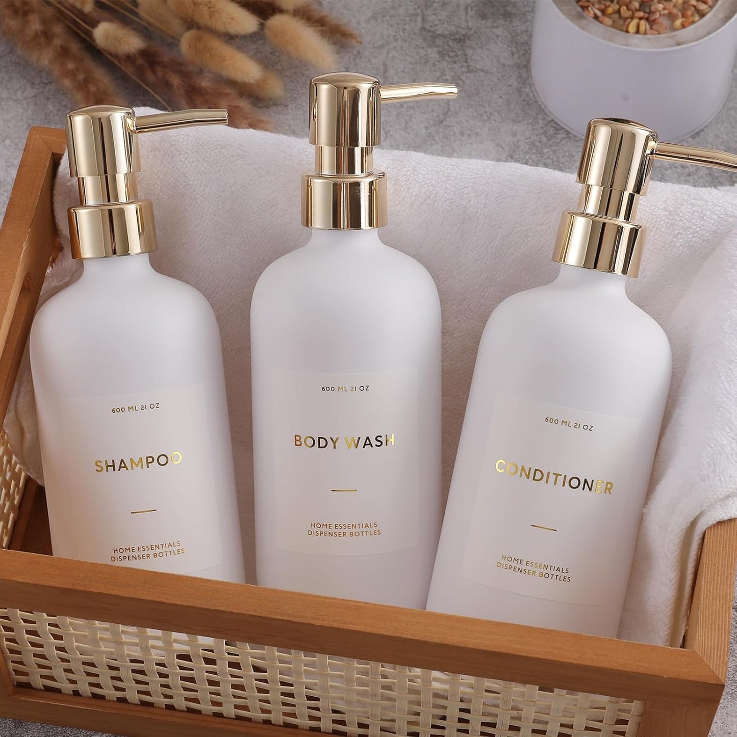 Dluxe Ave. Refillable Shampoo Pump Bottles/ 21oz  (White&Gold）