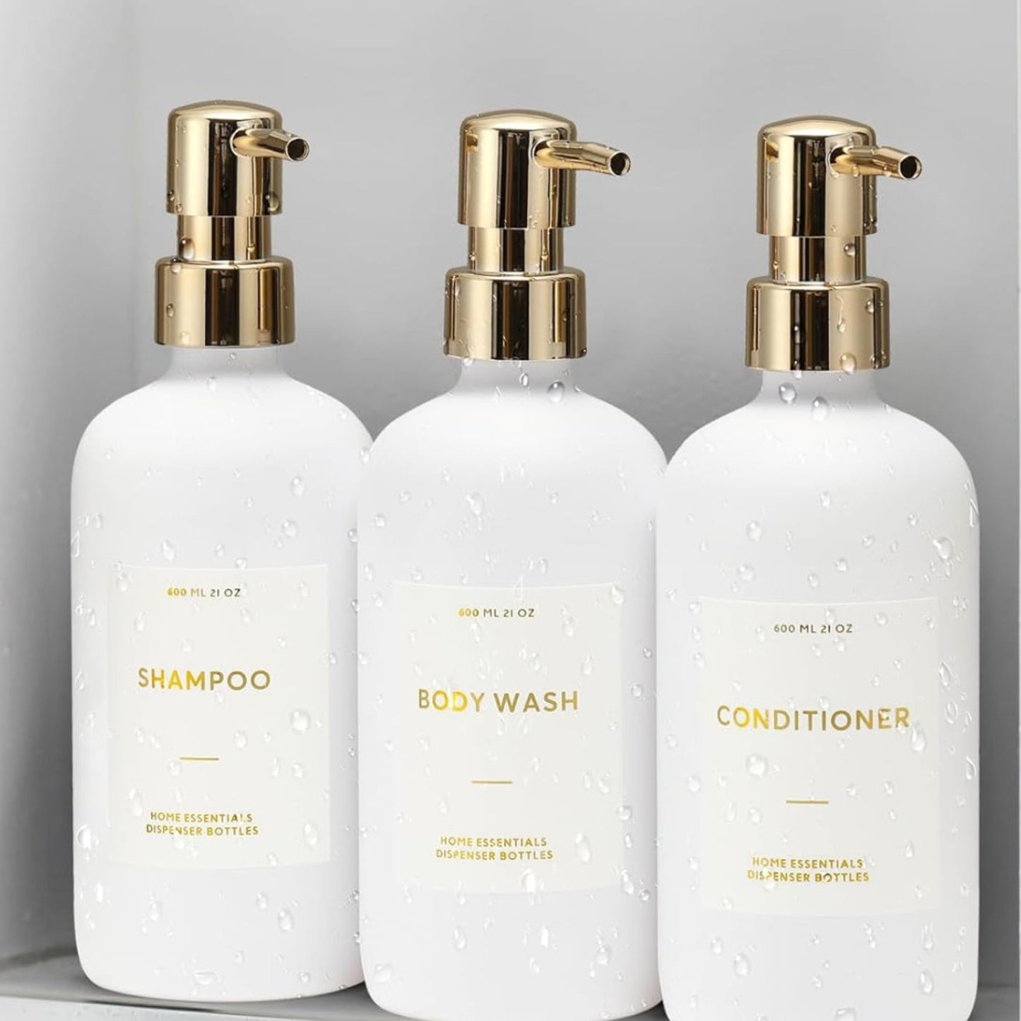 Dluxe Ave. Refillable Shampoo Pump Bottles/ 21oz  (White&Gold）