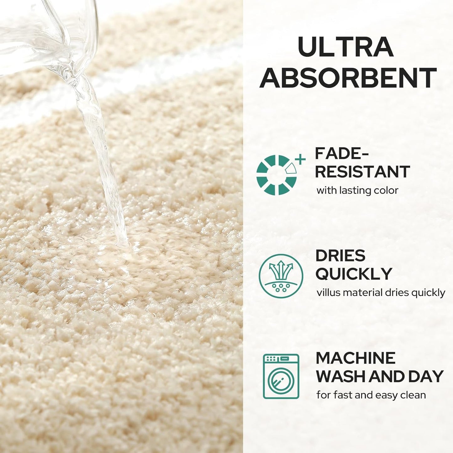 Dluxe Ave. Bathroom Rug Sets/ Soft and Water Absorbent Microfiber/ Non-Slip (Beige and White)