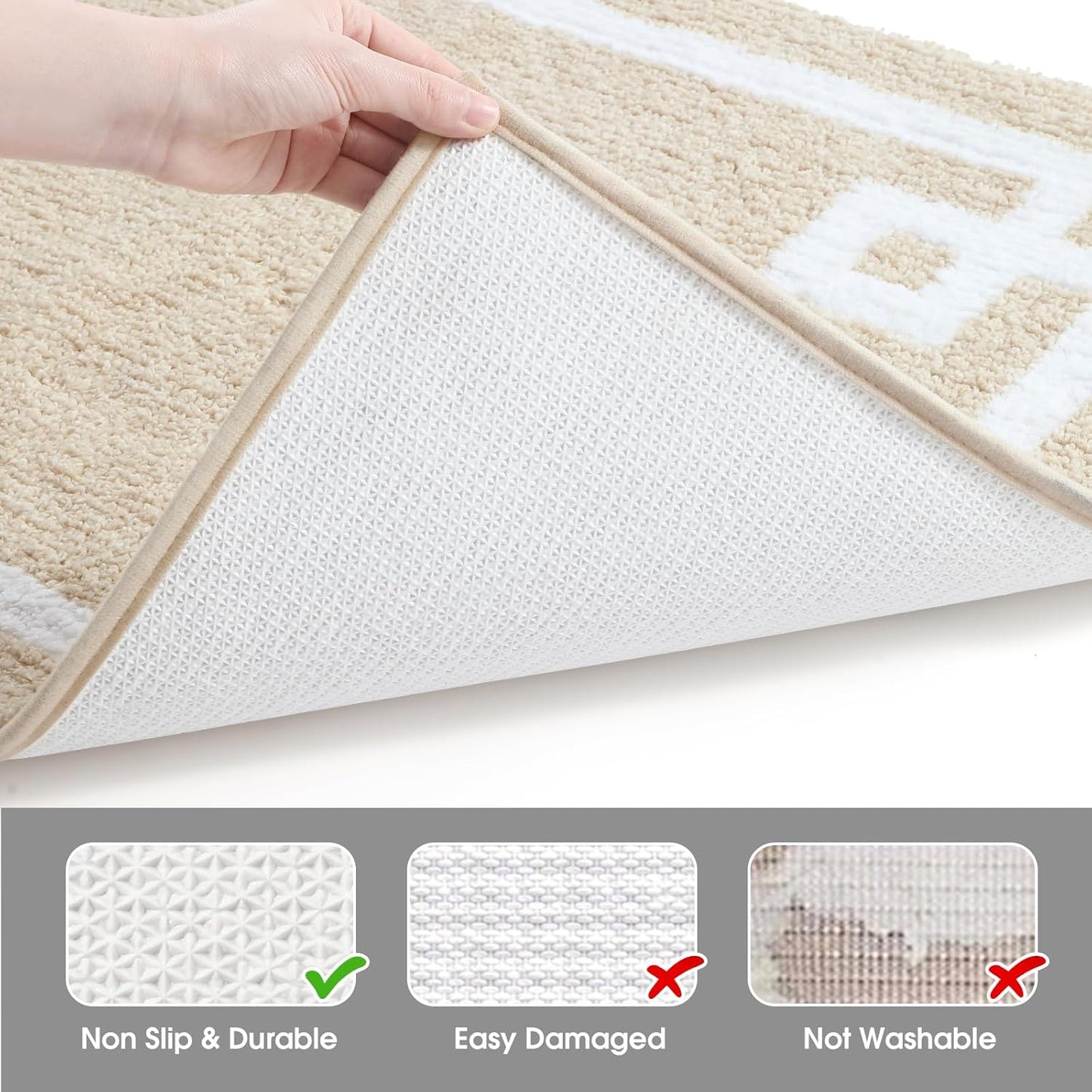 Dluxe Ave. Bathroom Rug Sets/ Soft and Water Absorbent Microfiber/ Non-Slip (Beige and White)