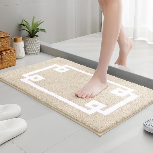 Dluxe Ave. Bathroom Rug Sets/  (Beige and White)