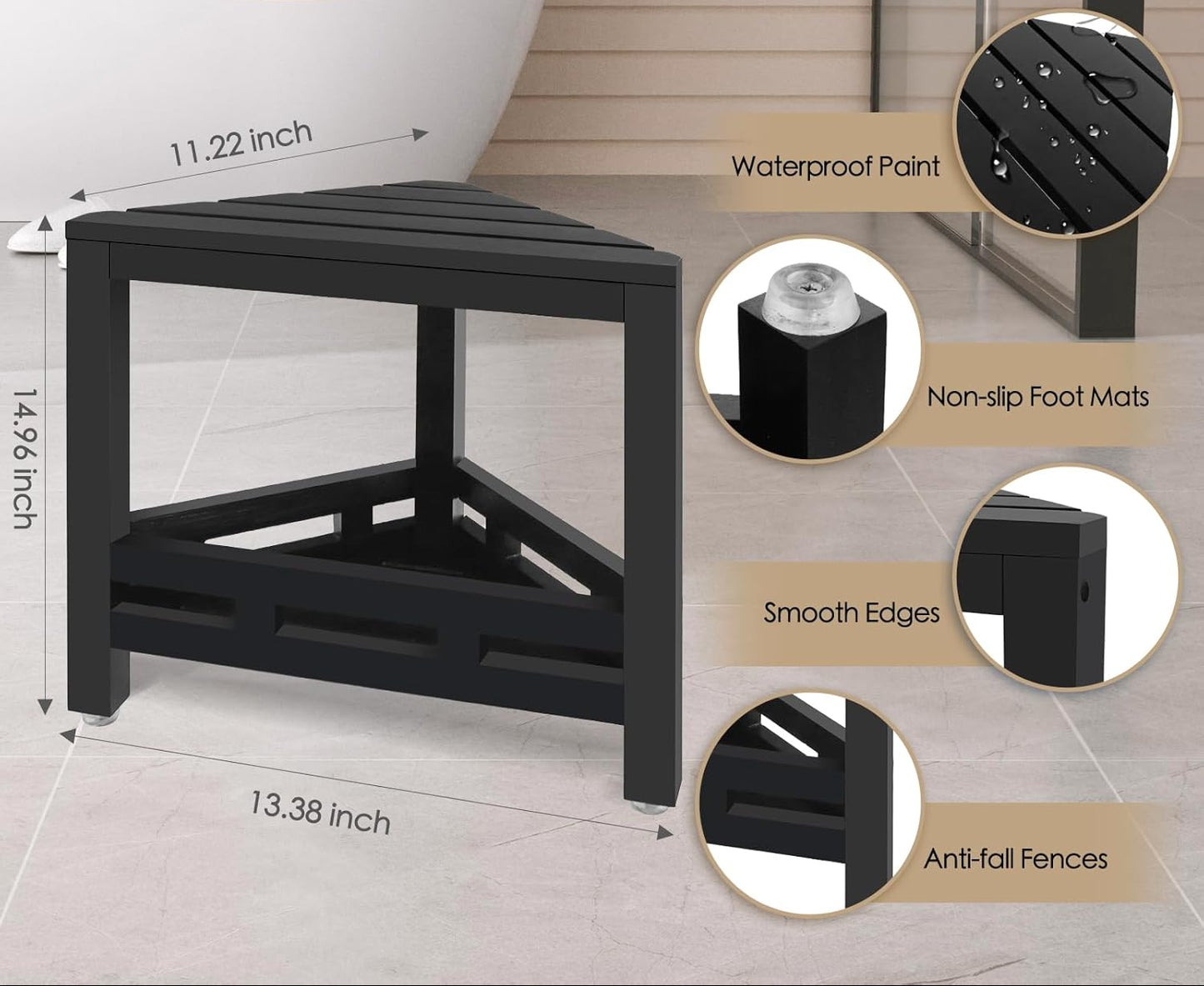 Dluxe Ave.  13.5 in Corner Shower Stool (Black)