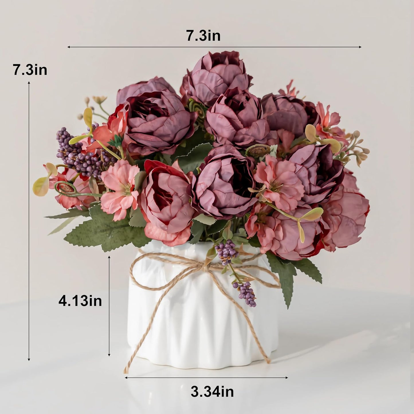 Dluxe Ave. Artificial Silk Flowers in Ceramic Vase, Small Flower Arrangement for Home  (RedPeony)