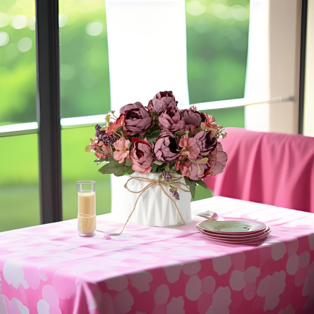 Dluxe Ave. Artificial Silk Flowers in Ceramic Vase, Small Flower Arrangement for Home  (RedPeony)