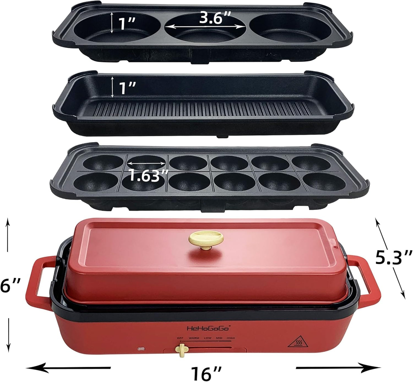 Dluxe Ave. Multifunctional Electric Griddle, Nonstick Baking Maker with 3 Interchangeable Pans