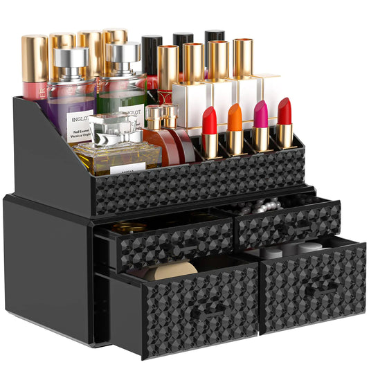 Dluxe Ave. 2 Pack Stackable Makeup Organizer with Drawers Vanity and Bathroom Accessories