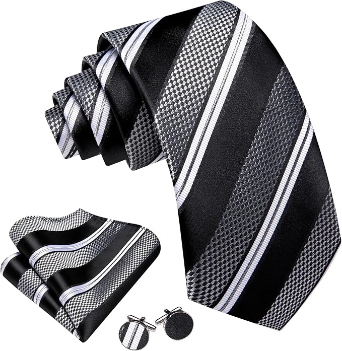 Dluxe Ave. Mens Woven Silk Tie Handkerchief Cufflinks Lapel Pin Set/ 4PC