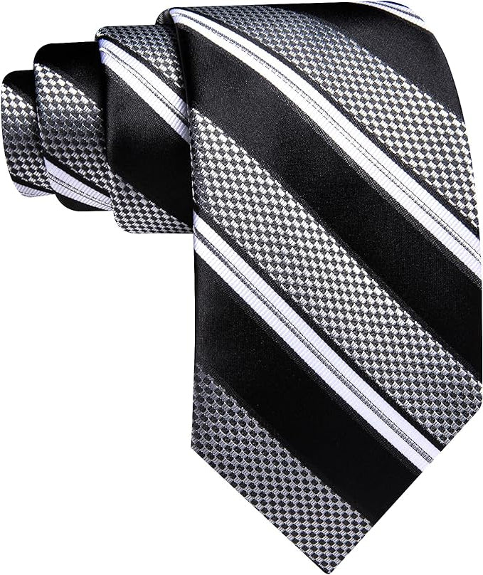 Dluxe Ave. Mens Woven Silk Tie Handkerchief Cufflinks Lapel Pin Set/ 4PC