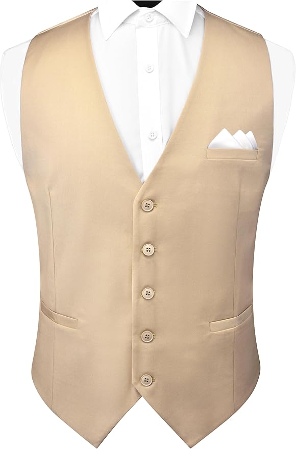 Dluxe Ave. (MEDIUM) Mens Suit Vest Sleeveless/ V-neck Single Breasted/ Waistcoat/ Apricot