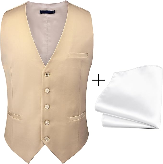 Dluxe Ave. (MEDIUM) Mens Suit Vest Sleeveless/ V-neck Single Breasted/ Waistcoat/ Apricot