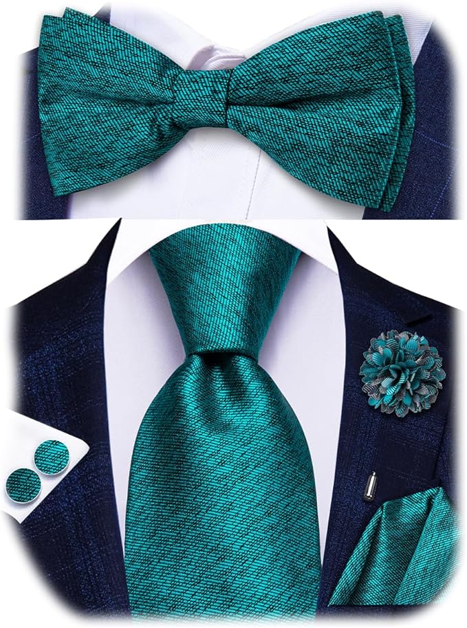 Dluxe Ave. Pretied Bow Ties for Men Wedding Formal Bow Tie Handkerchief Cufflinks