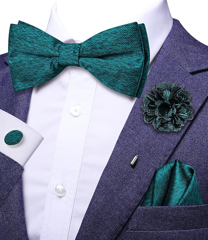 Dluxe Ave. Pretied Bow Ties for Men Wedding Formal Bow Tie Handkerchief Cufflinks