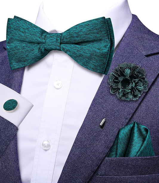 Dluxe Ave. Pretied Bow Ties for Men Wedding Formal Bow Tie Handkerchief Cufflinks