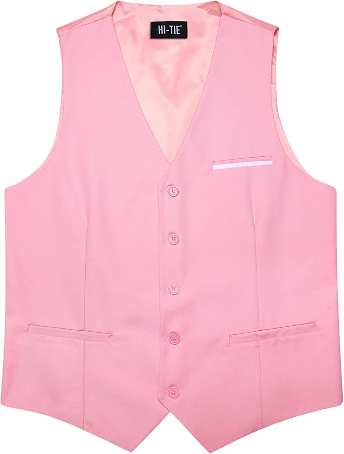 Dluxe Ave. (LARGE) Solid Suit Vest for Men Slim Fit/ V Neck Dress Waistcoat/ Light Pink