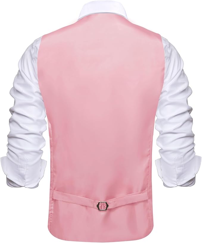 Dluxe Ave. (LARGE) Solid Suit Vest for Men Slim Fit/ V Neck Dress Waistcoat/ Light Pink