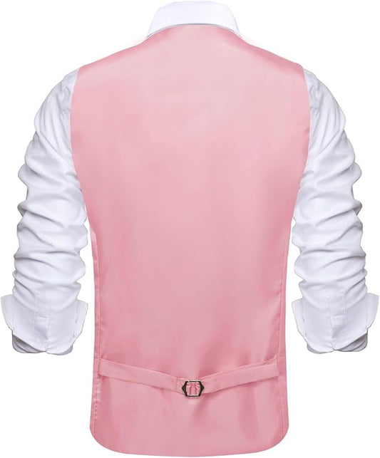 Dluxe Ave. (LARGE) Solid Suit Vest for Men Slim Fit/ V Neck Dress Waistcoat/ Light Pink