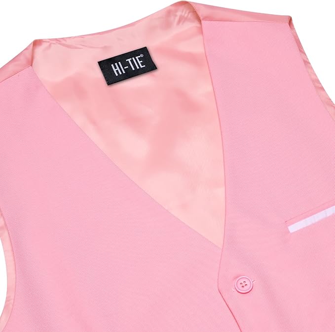 Dluxe Ave. (LARGE) Solid Suit Vest for Men Slim Fit/ V Neck Dress Waistcoat/ Light Pink
