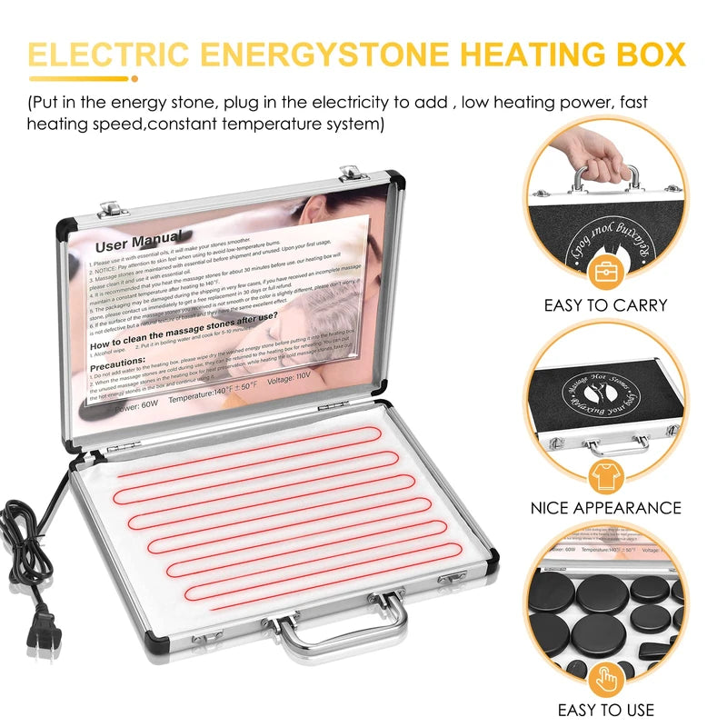 Dluxe Ave. Hot Stones with Heater Kit for Massage/ 18 Pcs