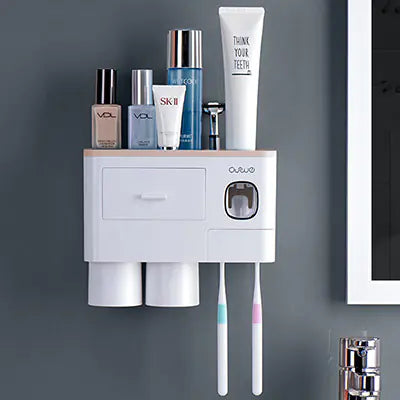 Dluxe Ave. Magnetic Toothbrush Holder Set with Automatic Toothpaste Dispenser