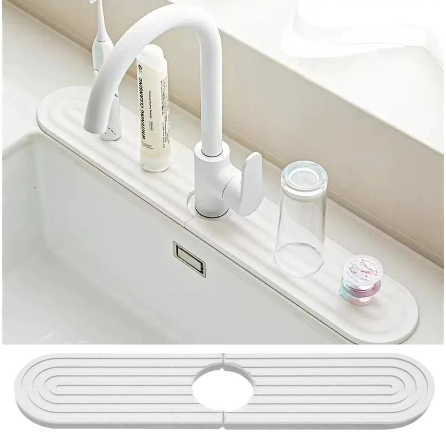 Dluxe Ave. Bnrkmeb Faucet Mat for Kitchen SinkStone Drying Mat for Kitchen Counter (White 23.6 x 3.9 x 0.5)