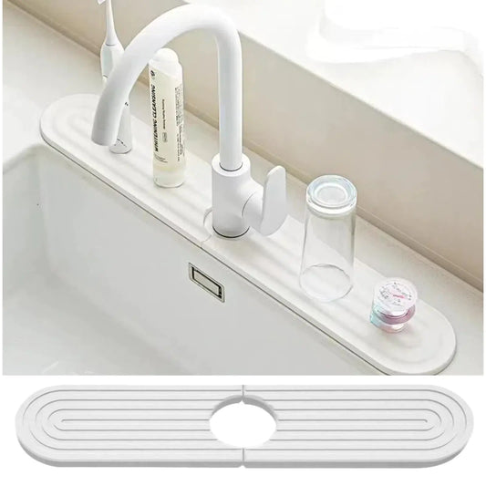 Dluxe Ave. Bnrkmeb Faucet Mat for Kitchen SinkStone Drying Mat for Kitchen Counter (White 23.6 x 3.9 x 0.5)