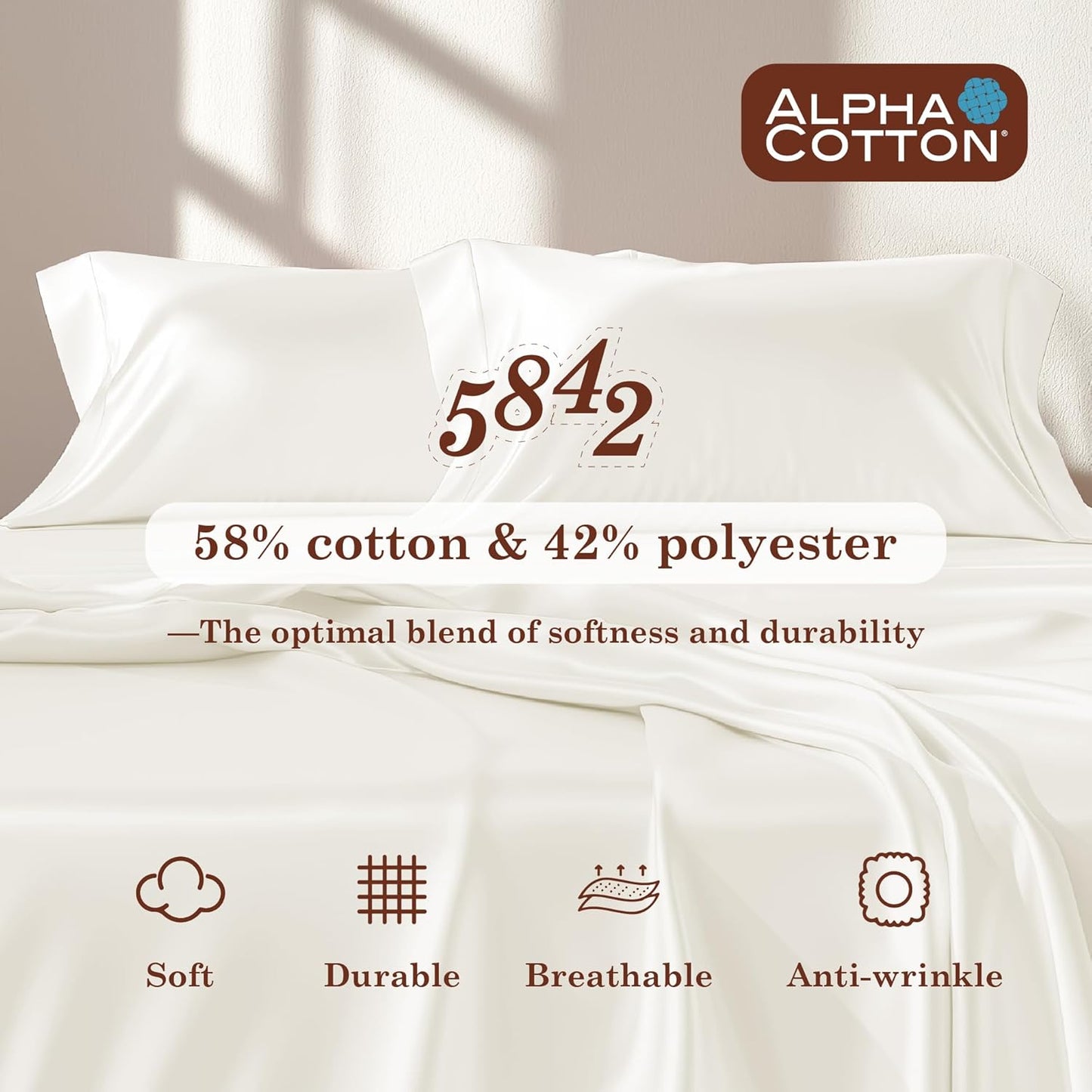 Dluxe Ave. ( QUEEN ) 4 Pcs 900 Thread Count Cotton Rich Sheet Set, Soft Durable Alpha Cotton, Deep Pocket 16 Inches, Ivory
