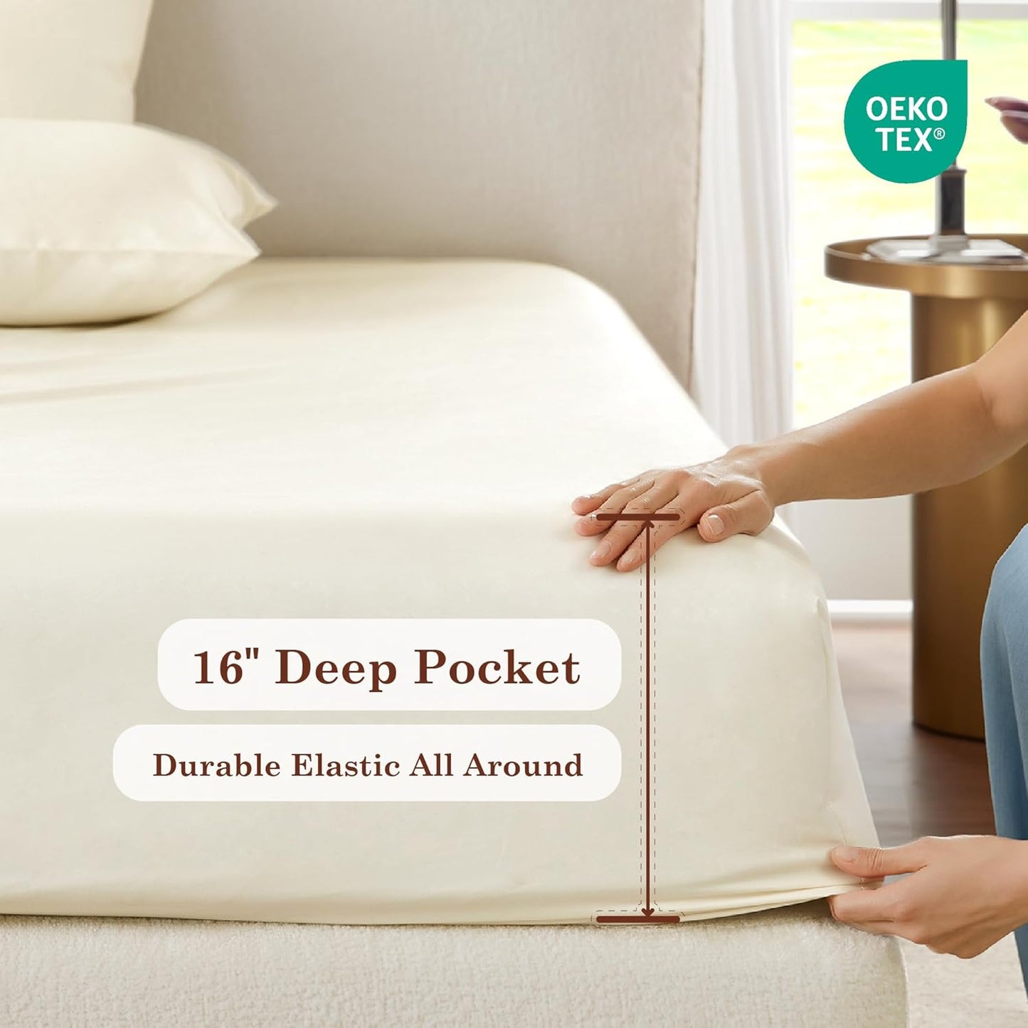 Dluxe Ave. ( QUEEN ) 4 Pcs 900 Thread Count Cotton Rich Sheet Set, Soft Durable Alpha Cotton, Deep Pocket 16 Inches, Ivory