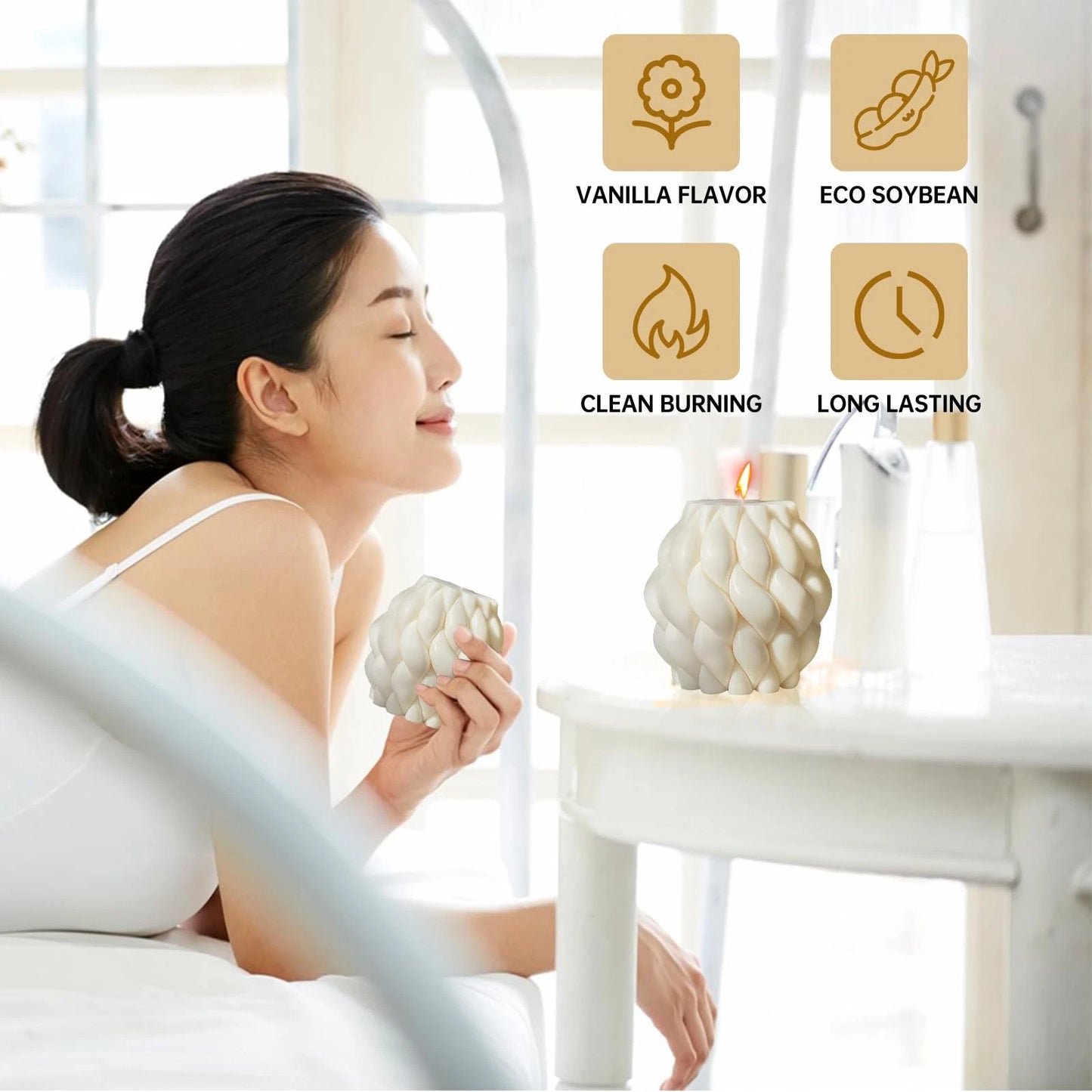 Dluxe Ave. White Large Handmade Pillar Scented Soy Wax Candles, Elegant Aesthetic