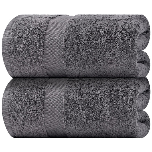 Dluxe Ave. White Classic Luxury Soft Bath Towels - 650 GSM Cotton Luxury Bath Towels Extra Large 35x70 Dark Gray 2 Pack