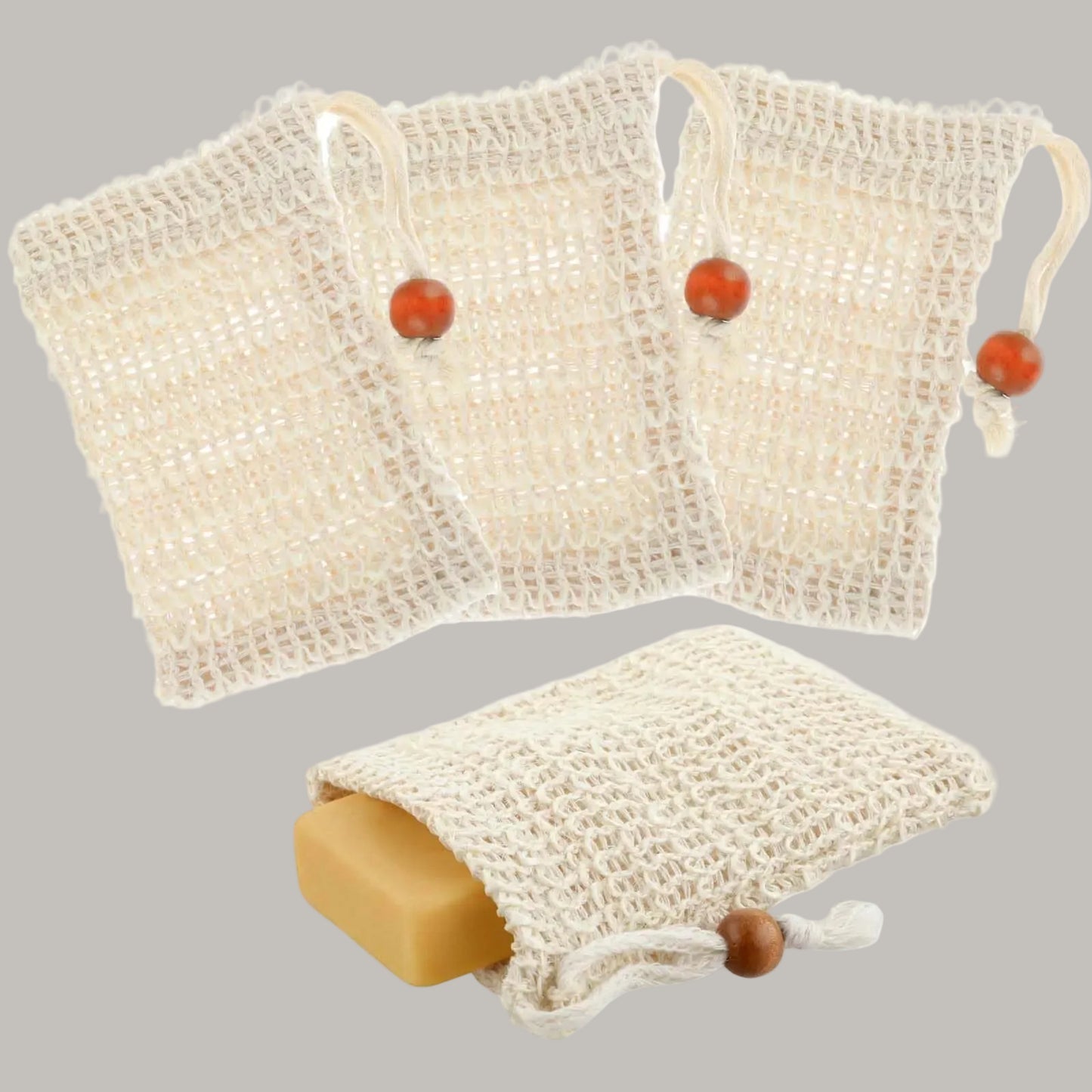 Dluxe Ave. 4Pack Soap Pouch 5.5x3.34 inch Cotton Soap Bags with Drawstring Exfoliating Natural Sisal Soap Saver Plastic-Free Soap Net Soap Saver Bag with Mesh Foaming and Drying The Soap for Bath and Shower