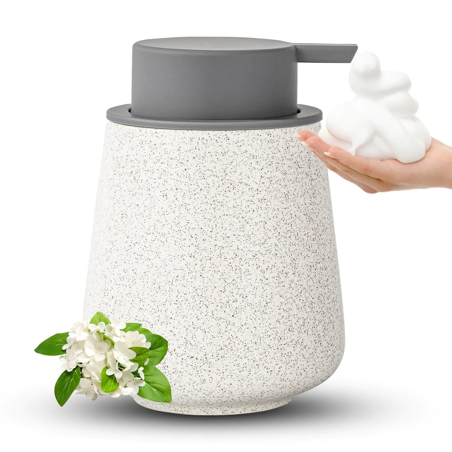 Dluxe Ave. Foaming Hand Soap Dispenser, 12 Oz Ceramic Refillable Bottle with Pump