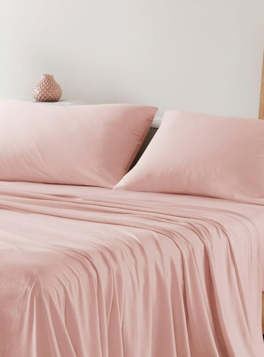 Dluxe Ave. ( FULL) 4 Pcs Sheet Set Cotton Jersey Knit, All Season Cotton, Deep Pocket Fits Up to 16",  Blush