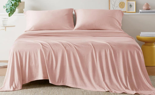 Dluxe Ave. ( FULL) 4 Pcs Sheet Set Cotton Jersey Knit, All Season Cotton, Deep Pocket Fits Up to 16",  Blush