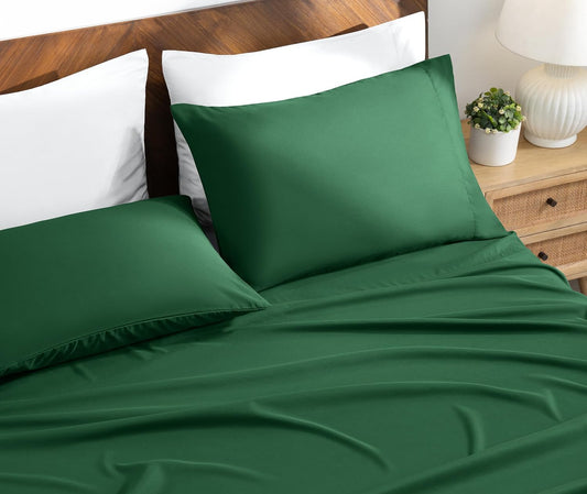 Dluxe Ave. ( FULL )  Extra Long Sheet Set,  Extra Soft Easy, Deep Pockets, XL Forest Green