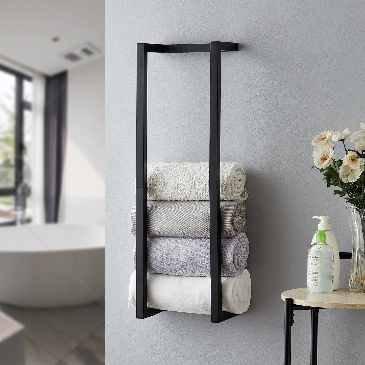 Dluxe Ave. Towel Rack for Rolled Towels Towel Rack for BathroomWall Mounted Metal (Black)