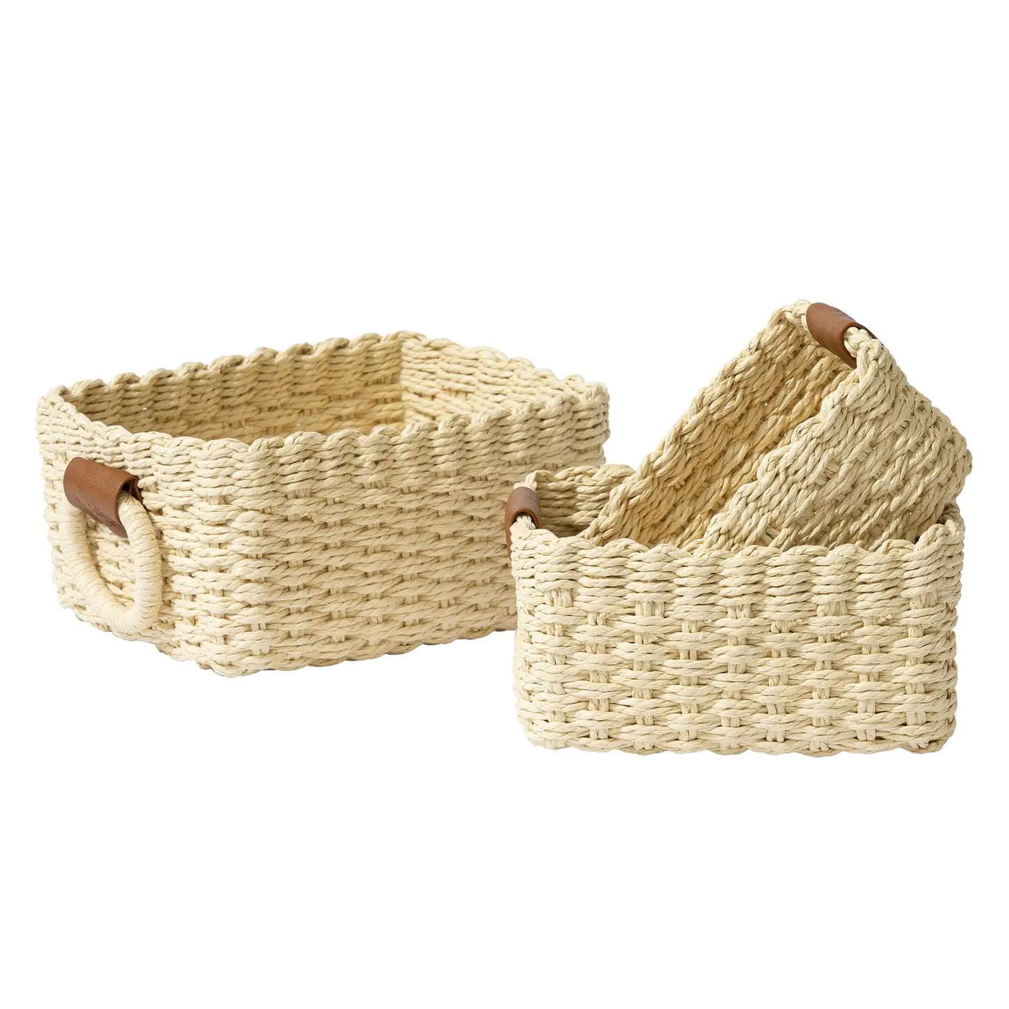 Dluxe Ave. Small Beige Wicker Baskets Set of 3, Rope Handle/Small