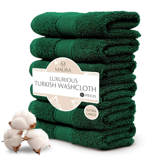 Dluxe Ave. Premium Turkish Washcloth Set/ Ultimate Luxury 6-Pack (Dark Green)