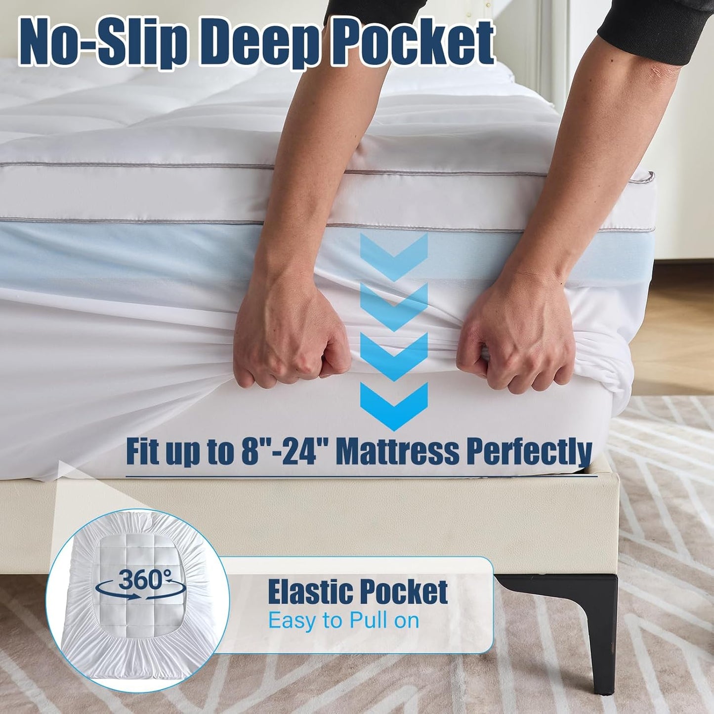 Dluxe Ave. ( QUEEN) 4 Inch Dual Layer Mattress Topper, 2 Inch Gel Foam, Plus 2 Inch Down Alternative Pillow Top