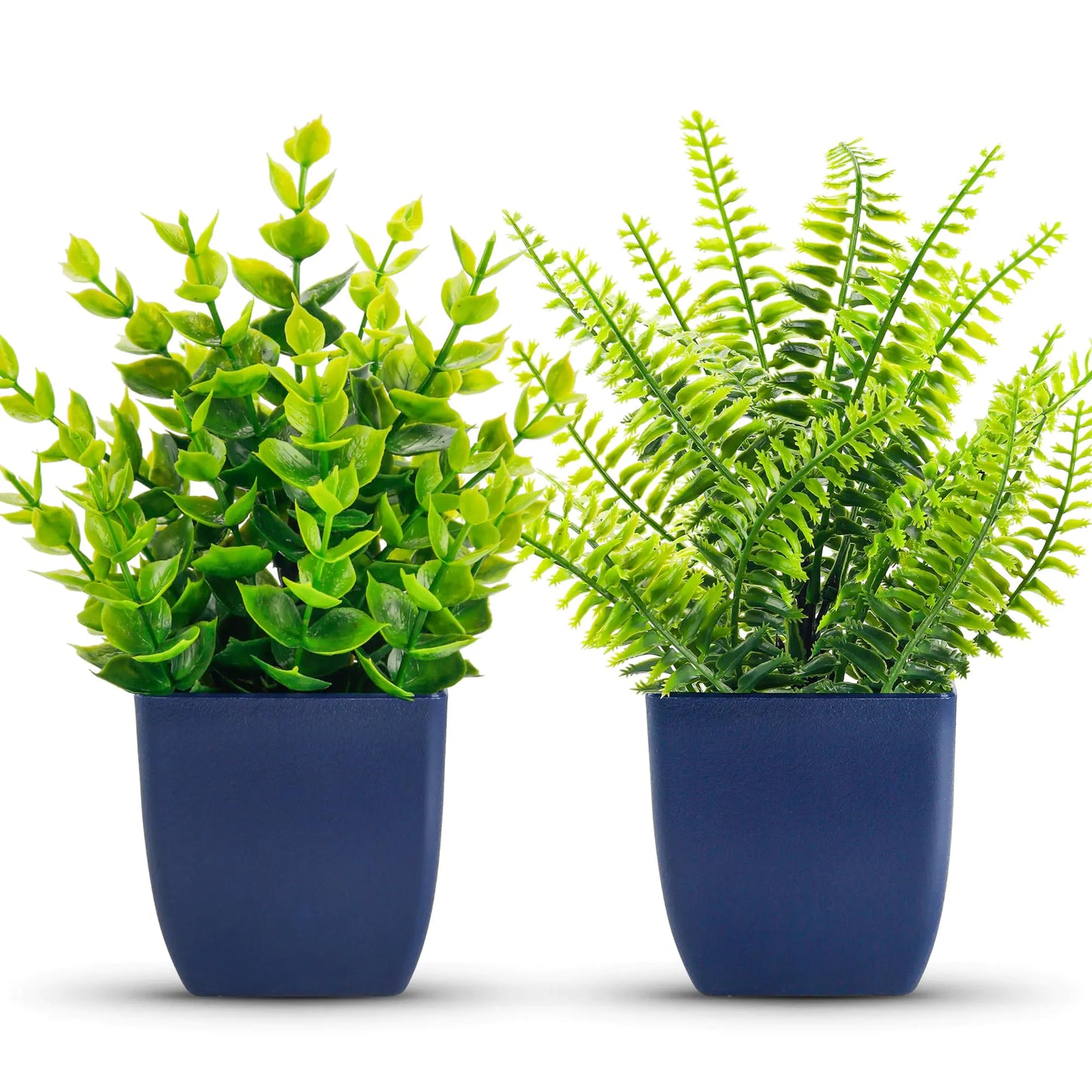 Dluxe Ave. 2 Pack Fake, Small Artificial Plants in Blue Pots, Faux Plants for Bathroom Decor
