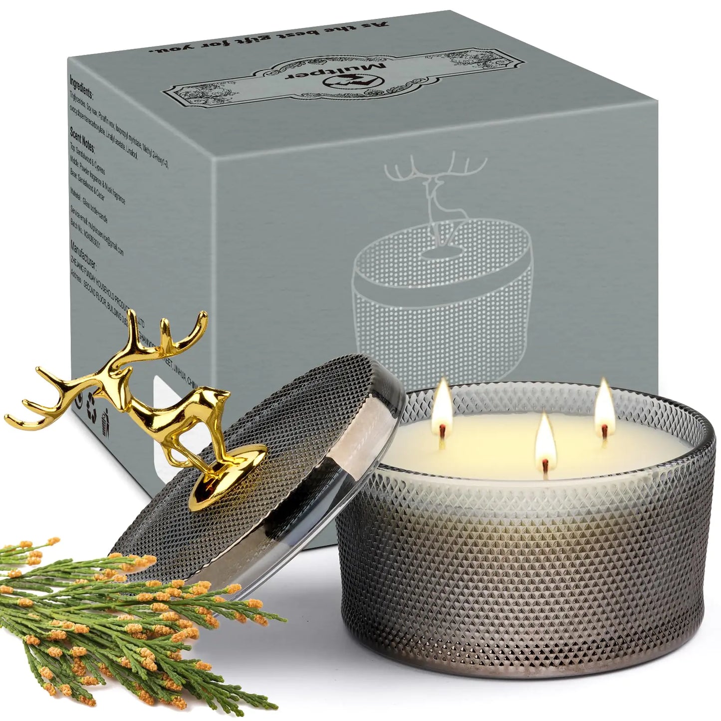 Dluxe Ave. Scented Candles for Women 10.58 oz 3 Wick Natural Soy Wax Sandalwood Candle for Home Scented Aromatherapy Candle for Women Men 50 Hours Long Lasting Highly Scented Candle Valentines Day Gift