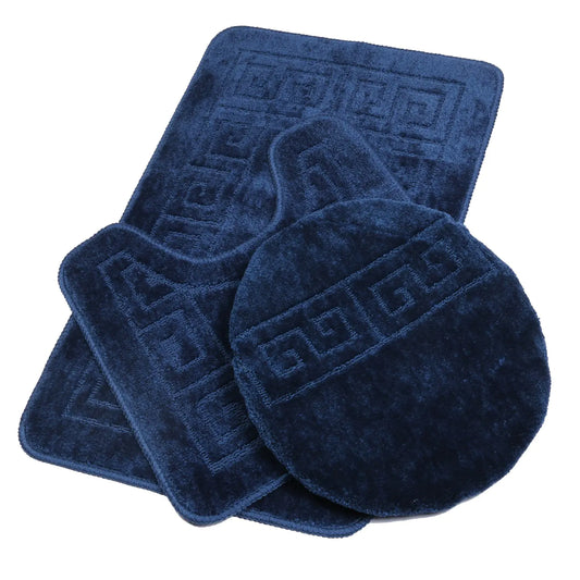 Dluxe Ave. Pauwer Bathroom Rugs Sets 3 Piece with Toilet Cover Non Slip and U-Shaped Contour Toilet Mat Navy