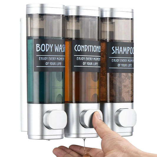 Dluxe Ave. Shampoo and Conditioner Dispenser, 3 Chamber 300ML (Silver)